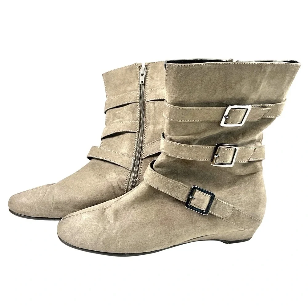 Aerosoles Sot N Pepper Women's Taupe Buckle Boots Fairycore‎ Boho Wedge 9.5